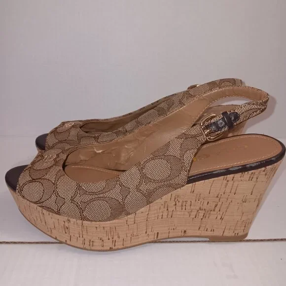 COACH INSIGNIA FERRY PEEP TOE WEDGE HEELS - Picture 10 of 12